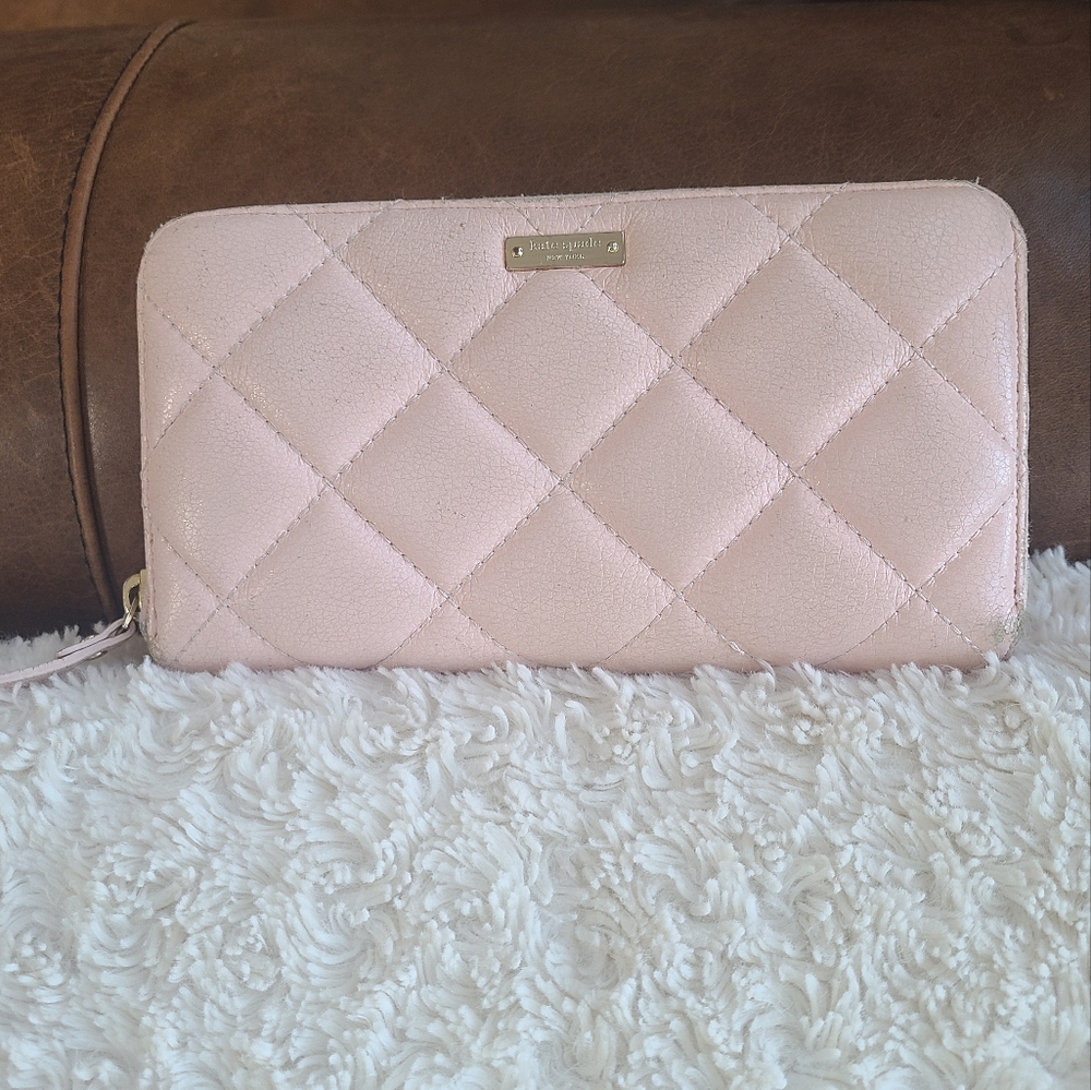 Kate Spade Pink Quilted Leather Large Zip-Around Wallet